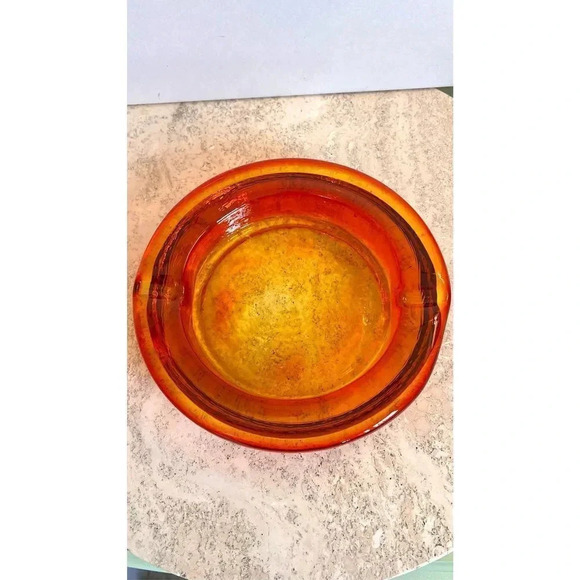 Vintage / Antique Amber large 9” Ashtray Round Plate Red Orange Decor - Picture 1 of 8